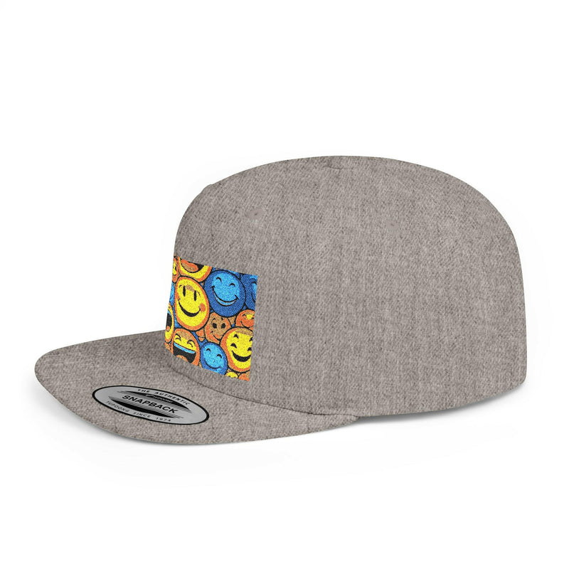 Smiley Face Flat Bill Snapback Hat | Trendy Adjustable Cap for Festivals, Perfect for Summer Days, Gifts for Friends
