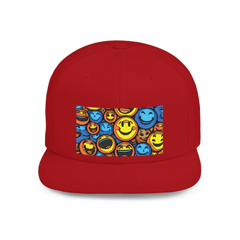 Smiley Face Snapback Hat showcasing stylish headwear with a cheerful design, perfect for casual fashion and trendy outfits