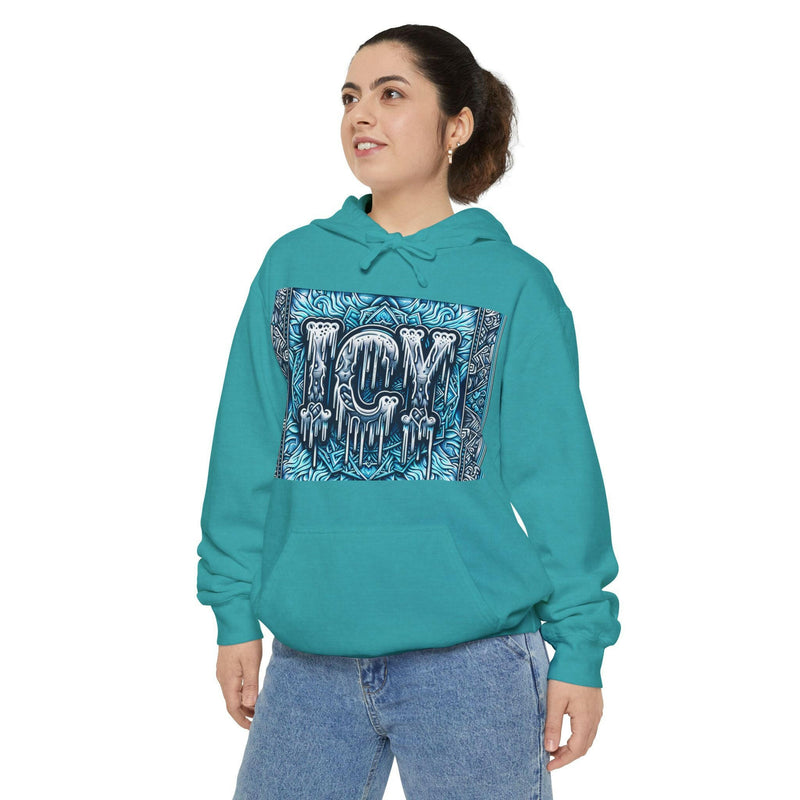 Ice-Cool Unisex Garment-Dyed Hoodie - Cozy Streetwear, Graphic Layered Art, Perfect for Gifting, Winter & Casual Outings