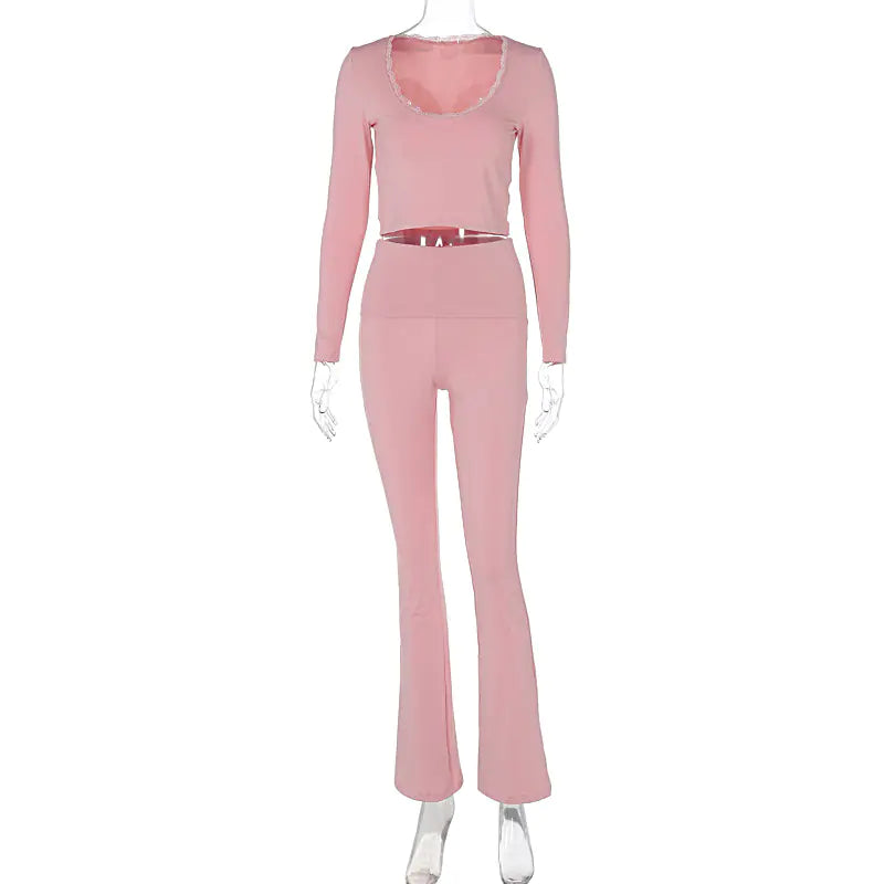 2025 Fashion Women's Lace V-Neck Top & Pants Set