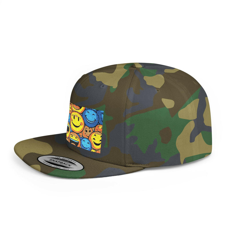 Smiley Face Flat Bill Snapback Hat | Trendy Adjustable Cap for Festivals, Perfect for Summer Days, Gifts for Friends