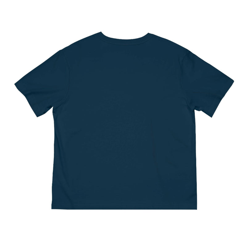 Inspirational Unisex Fuser T-Shirt in navy blue with comfortable organic cotton fabric and ribbed collar