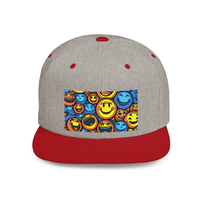 Smiley Face Snapback Hat showcasing stylish headwear with a cheerful design, perfect for casual fashion and trendy outfits