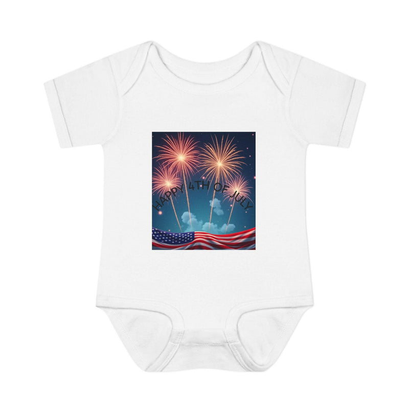 Independence Day baby bodysuit featuring patriotic design ideal for newborn celebrations and festive attire