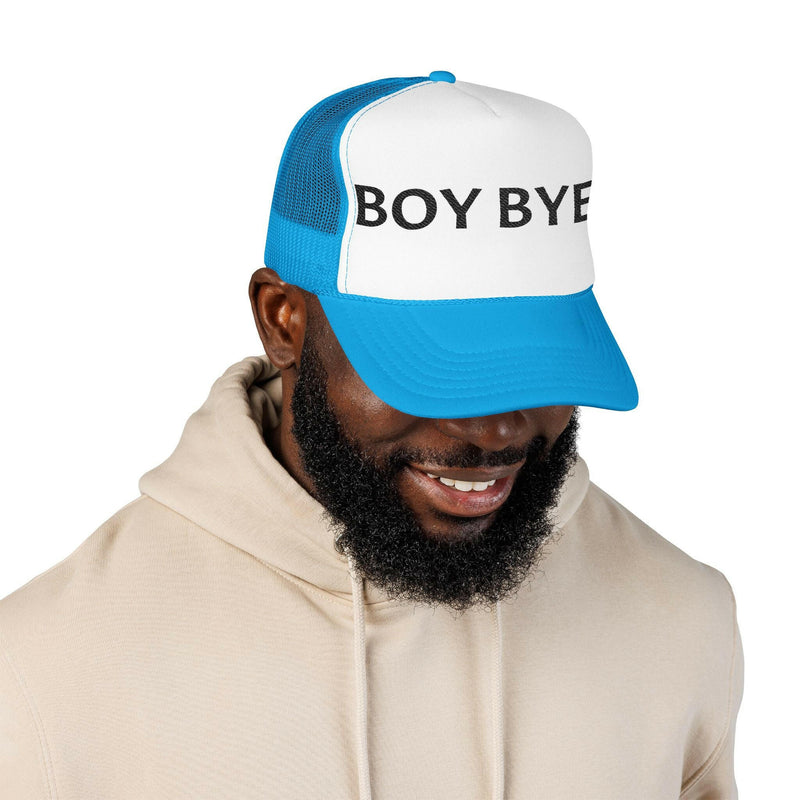 Embroidered trucker hat showcasing detailed needlework and mesh back design for stylish, breathable headwear.