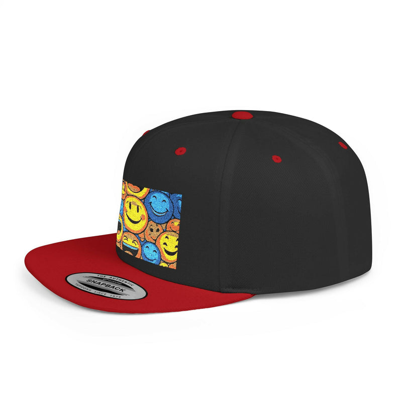 Smiley Face Flat Bill Snapback Hat | Trendy Adjustable Cap for Festivals, Perfect for Summer Days, Gifts for Friends