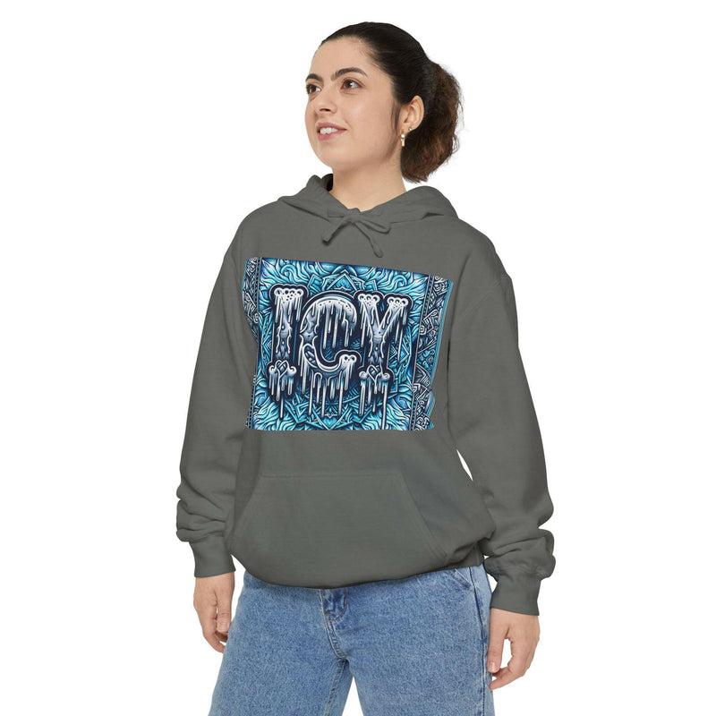 Ice-Cool Unisex Garment-Dyed Hoodie - Cozy Streetwear, Graphic Layered Art, Perfect for Gifting, Winter & Casual Outings