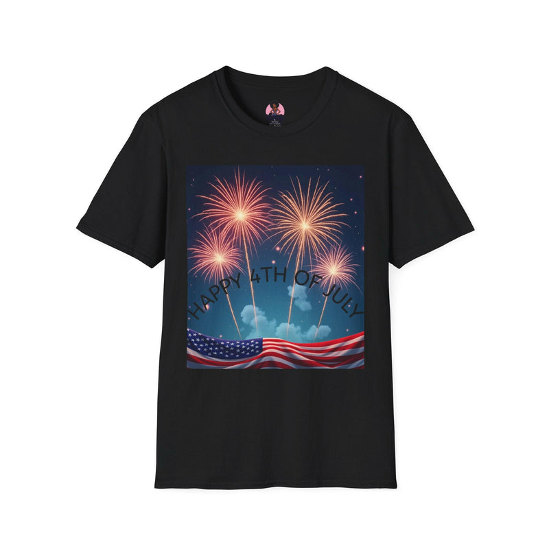 Patriotic shirt featuring vibrant fireworks design, ideal for national celebrations and festive events