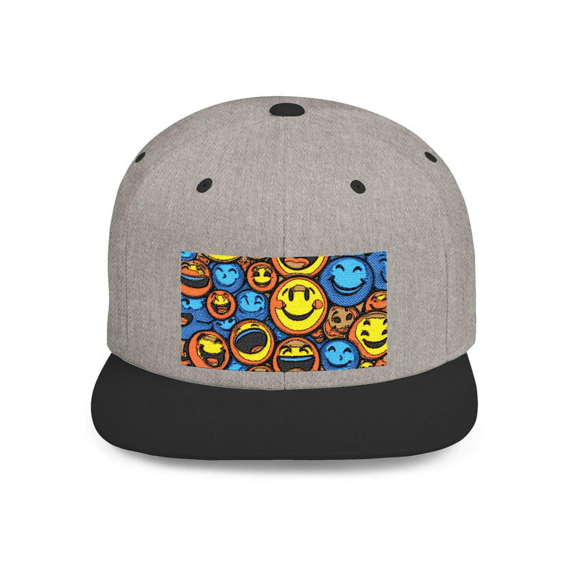 Smiley Face Snapback Hat showcasing stylish headwear with a cheerful design, perfect for casual fashion and trendy outfits