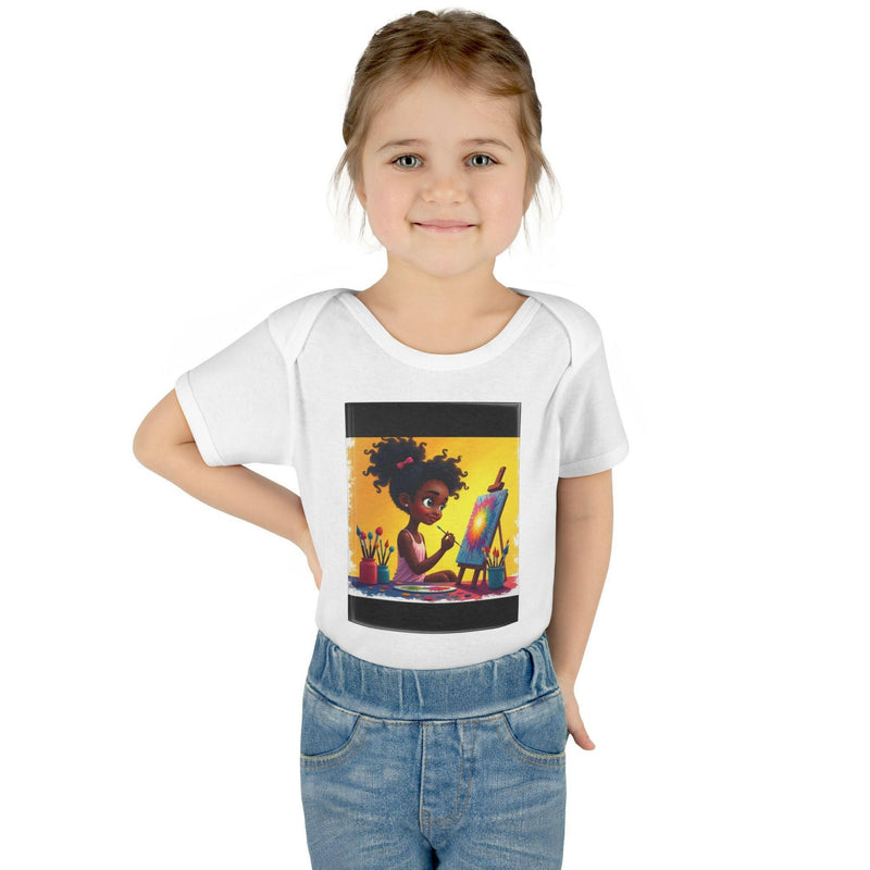 White baby bodysuit with inspirational painting design, comfortable infant romper for positivity and everyday wear