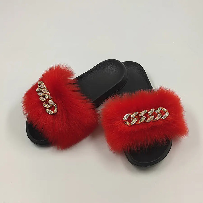 Plush Imitation Fox Fur Flip Flops Fashion Slippers.