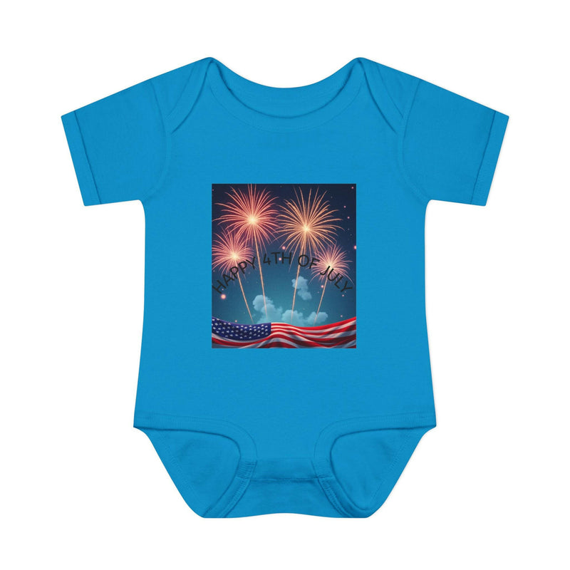 Independence Day baby bodysuit featuring patriotic design ideal for newborn celebrations and festive attire