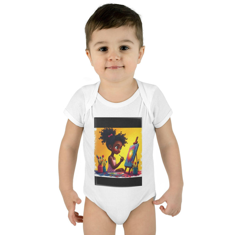Baby bodysuit with colorful painting girl illustration, comfortable cotton infant romper for newborns and toddlers