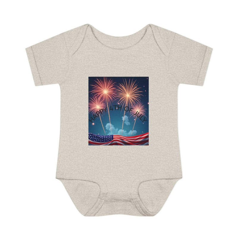 Independence Day baby bodysuit featuring patriotic design ideal for newborn celebrations and festive attire