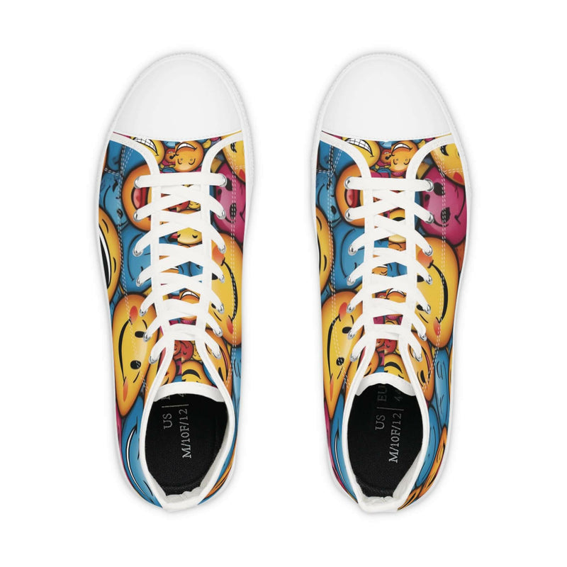 Colorful Emoji High Top Sneakers | Fun Casual Footwear, Unique Gift for Teens, Happy Vibe Shoes, Youthful Style, Festival & Party Wear
