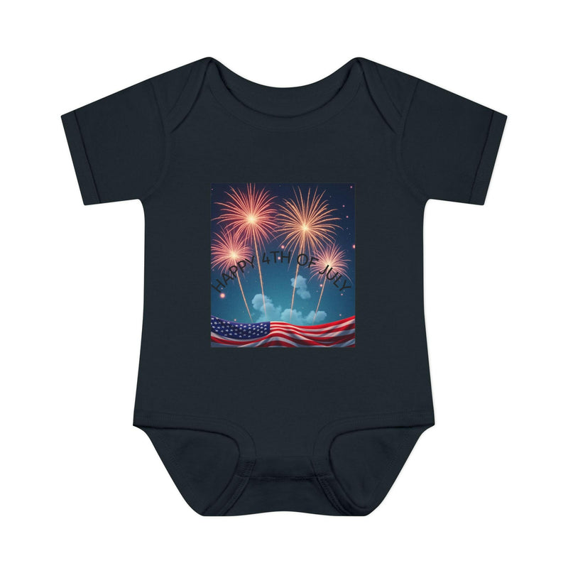 Independence Day baby bodysuit featuring patriotic design ideal for newborn celebrations and festive attire