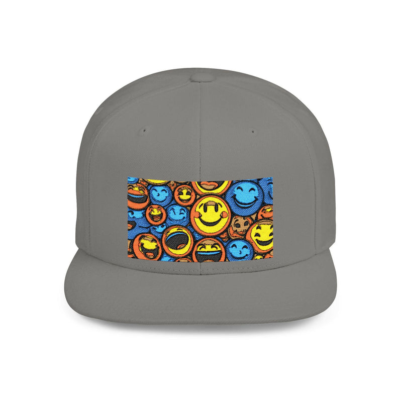 Smiley Face Snapback Hat showcasing stylish headwear with a cheerful design, perfect for casual fashion and trendy outfits