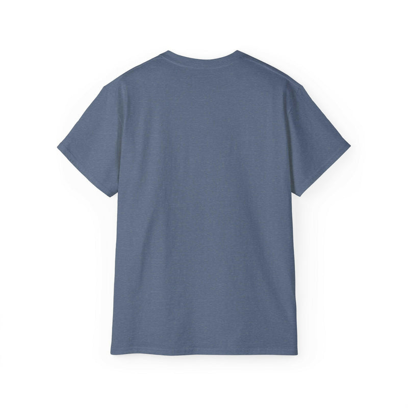 Back view of blue Lion King Unisex Ultra Cotton Tee with classic fit and ribbed collar, made from environmentally friendly cotton blend.