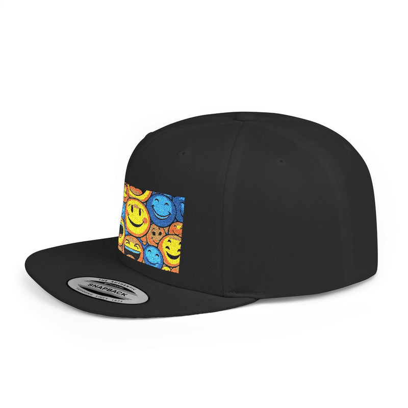Smiley Face Flat Bill Snapback Hat | Trendy Adjustable Cap for Festivals, Perfect for Summer Days, Gifts for Friends
