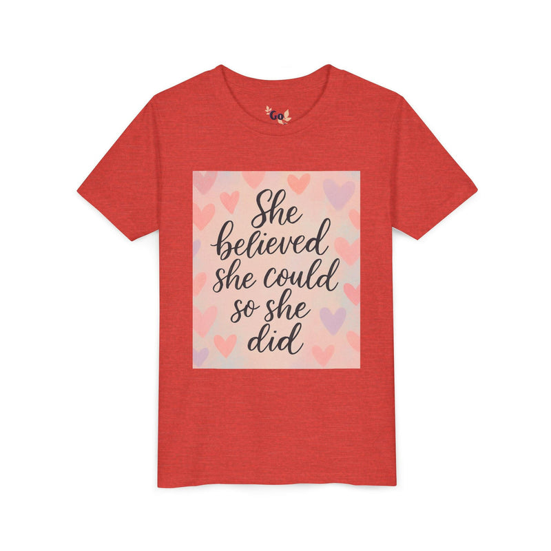 Inspirational Youth Tee, She Believed She Could T-Shirt, Motivational Gift for Kids, Self-Esteem Shirt, Encouragement Top, Birthday Gift