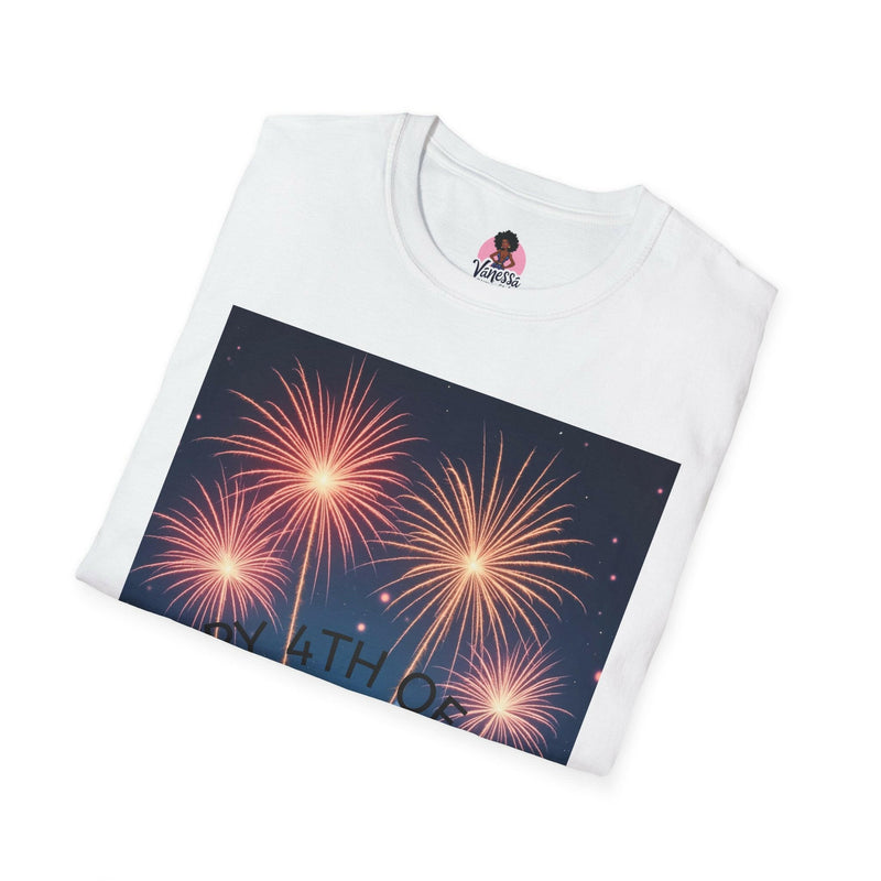 Patriotic shirt featuring vibrant fireworks design, ideal for national celebrations and festive events