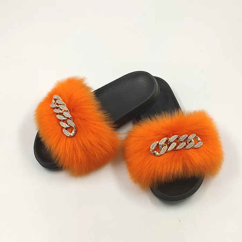 Plush Imitation Fox Fur Flip Flops Fashion Slippers.