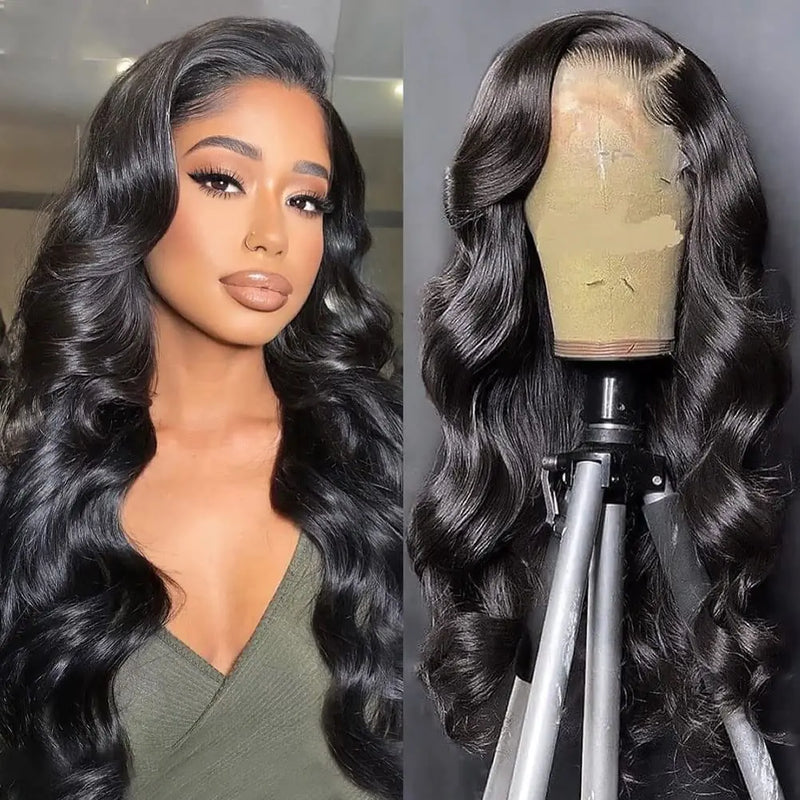 13x4 26 Inch Lace Front Wigs Human Hair Wigs for Black Women Body Wave Glueless Wigs Human Hair Pre Plucked HD Lace Frontal Wigs Brazilian Human Hair Wig 180 Density Natural Black Color 26 Inch.