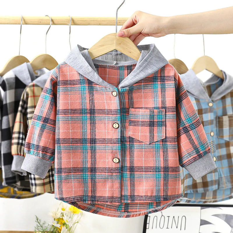 Children's Hooded Plaid Shirt for Boys and Girls