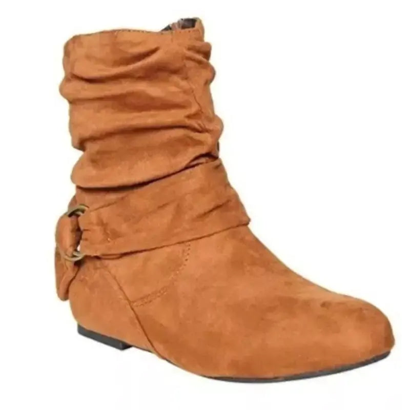 Suede Zipper Round Toe Short Boots for Women.
