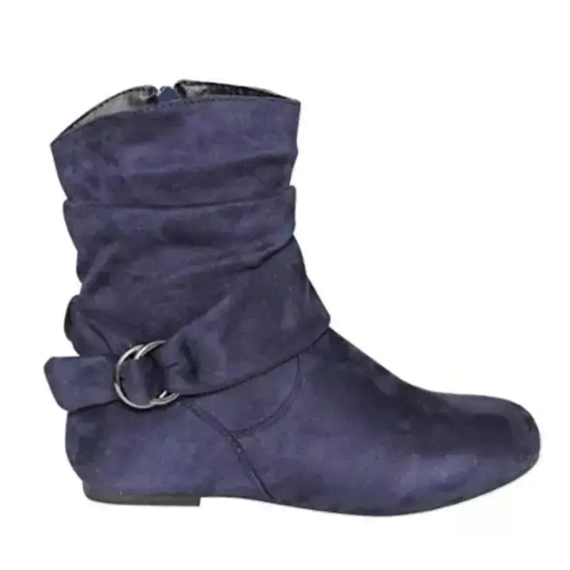 Suede Zipper Round Toe Short Boots for Women.