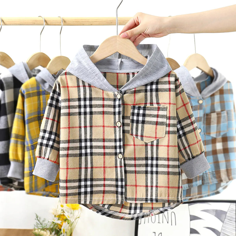 Children's Hooded Plaid Shirt for Boys and Girls