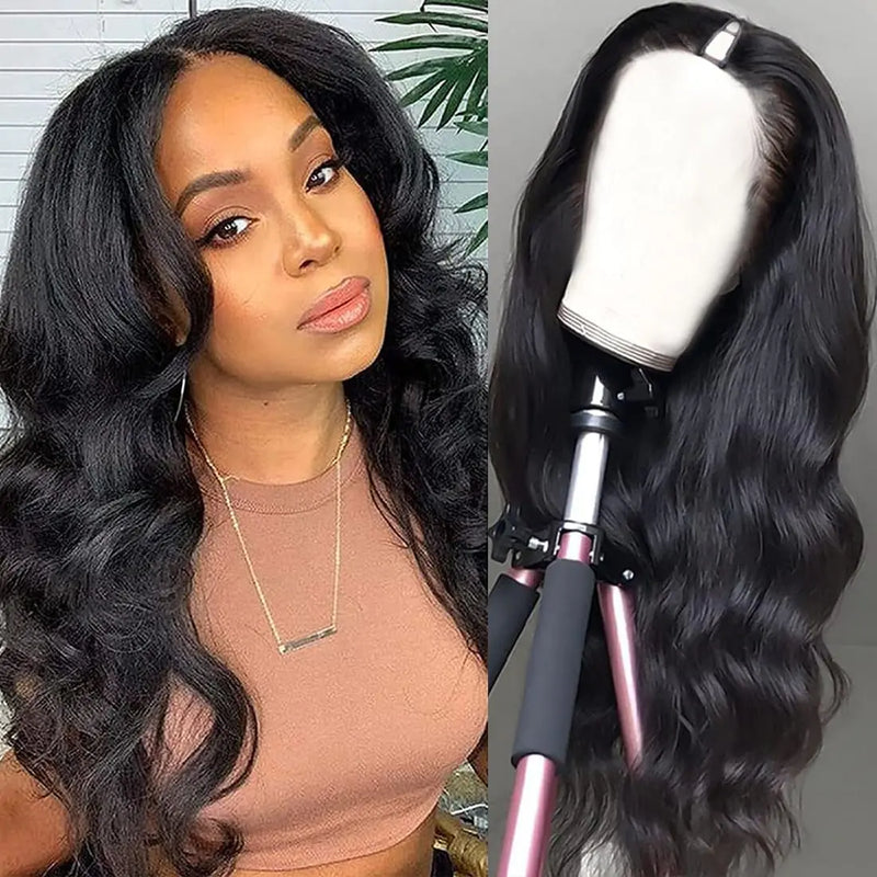 Dosacia V Part Wigs Body Wave Brazilian Virgin Human Hair Wigs For Black Women Upgrade U Part Glueless Wigs Full Head Clip In Half Wig V Shape Wigs No Leave Out Lace Front Wigs 180% Density 20Inch.