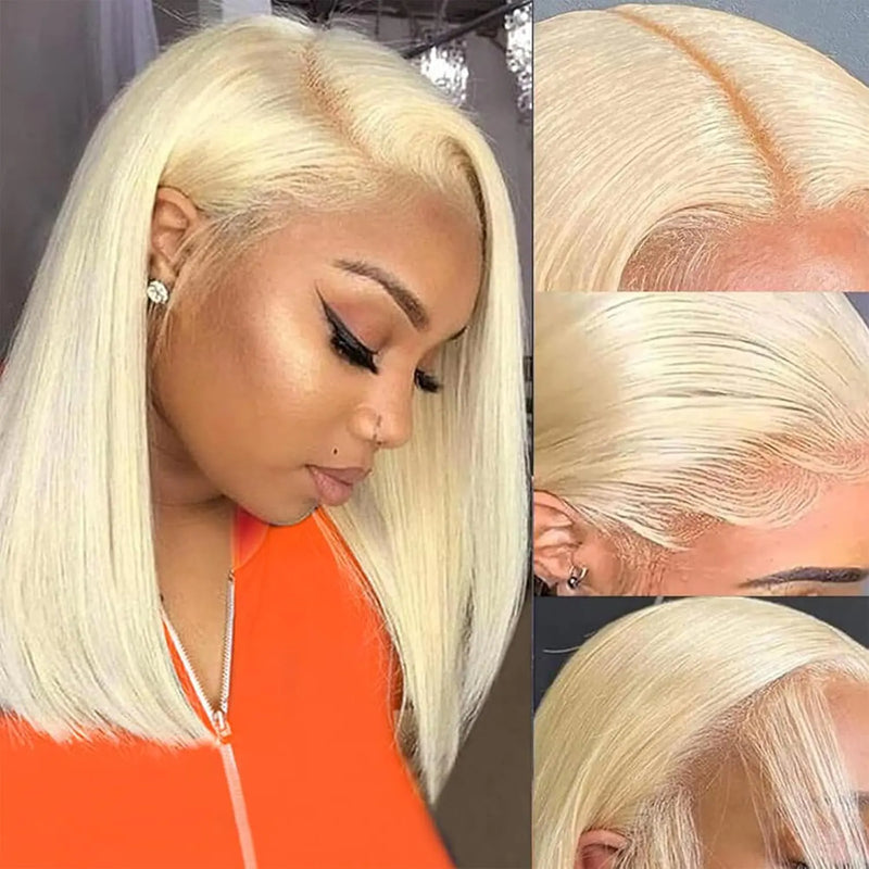 Blonde Bob Wig Human Hair 613 Lace Front Wig Human Hair 180% Density 13x4 HD Lace Frontal Wigs Human Hair Pre Plucked With Baby Hair Glueless Short Straight Bob Wigs for Women (12 inch 613 bob wig).