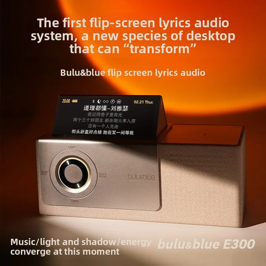 Multi-Function Bluetooth Speaker with Flip Screen Lyrics Display Sunset Lamp&15W Wireless Charger Desktop Clock with White Noise