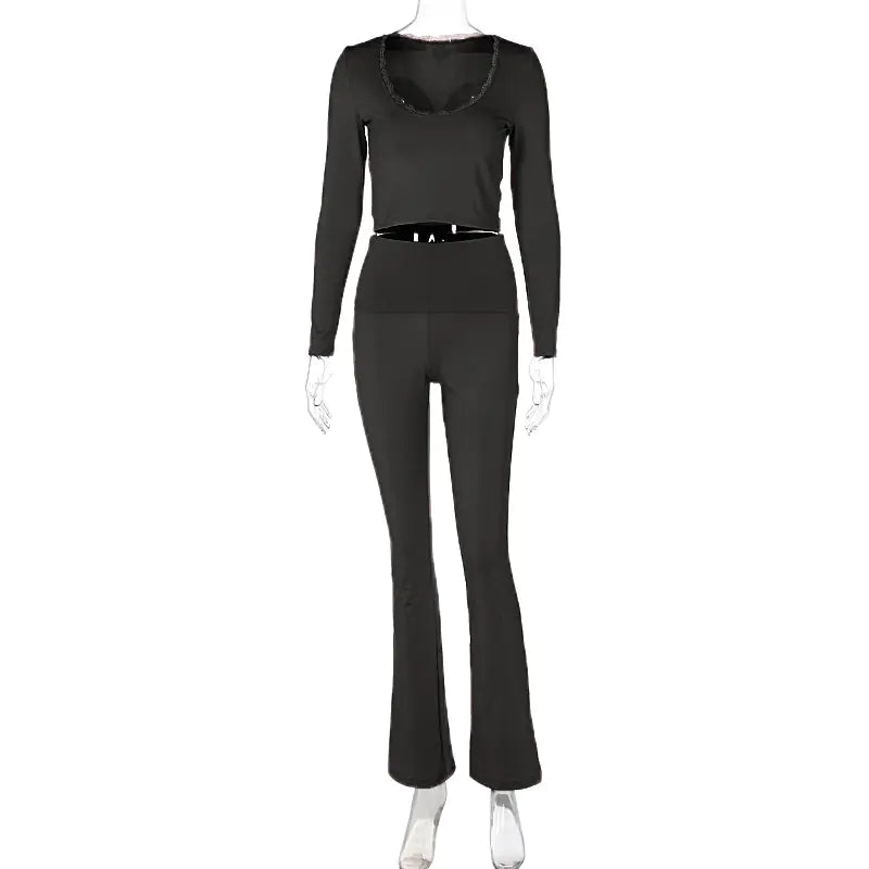 2025 Fashion Women's Lace V-Neck Top & Pants Set