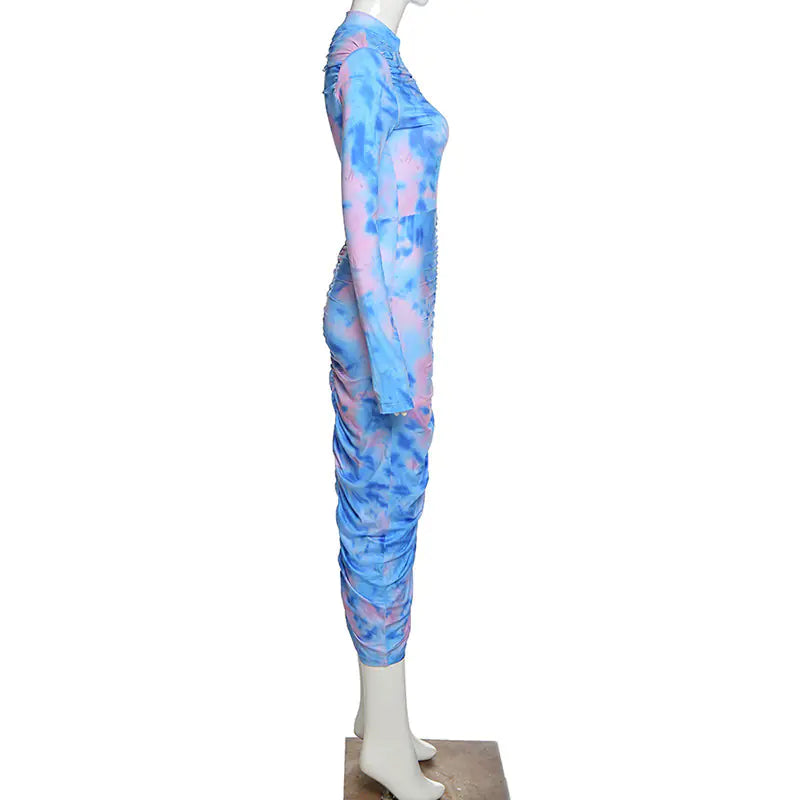 Autumn Digital Print Long Sleeve Bodycon Dress for Women.