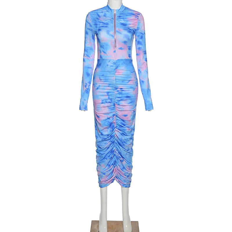 Autumn Digital Print Long Sleeve Bodycon Dress for Women.