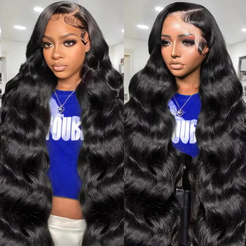 30 Inch Body Wave Lace Front Wigs Human Hair 200 Density 13X6 Hd Transparent Front Wigs Human Hair Pre Plucked Frontal Wigs Human Hair Glueless Wigs Body Wave Wigs Human Hair for Women Natural Black.