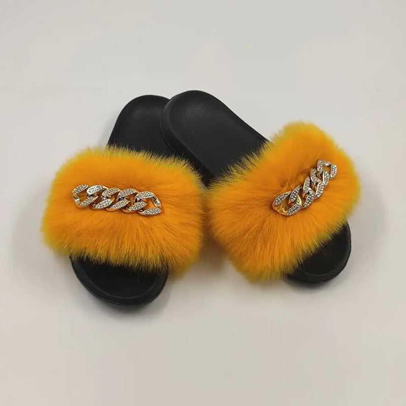 Plush Imitation Fox Fur Flip Flops Fashion Slippers.