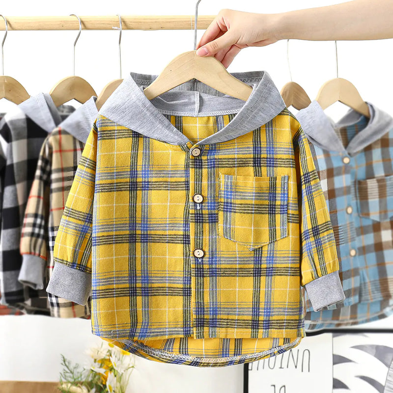 Children's Hooded Plaid Shirt for Boys and Girls
