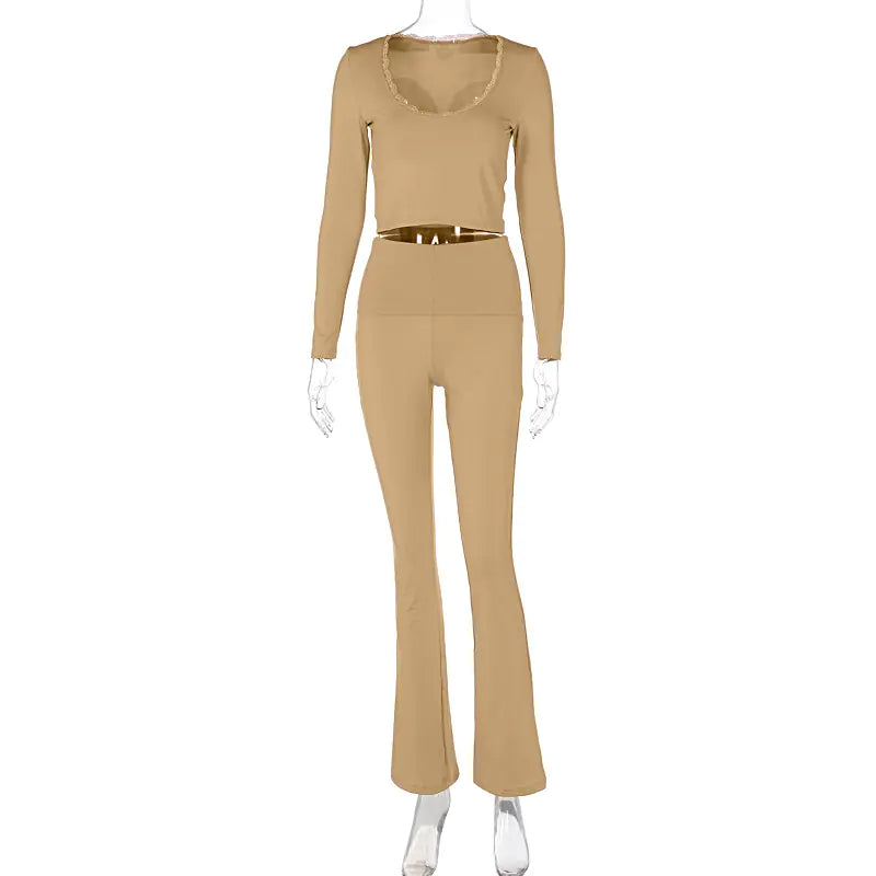 2025 Fashion Women's Lace V-Neck Top & Pants Set